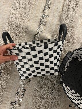 Two Black and White Check Baskets